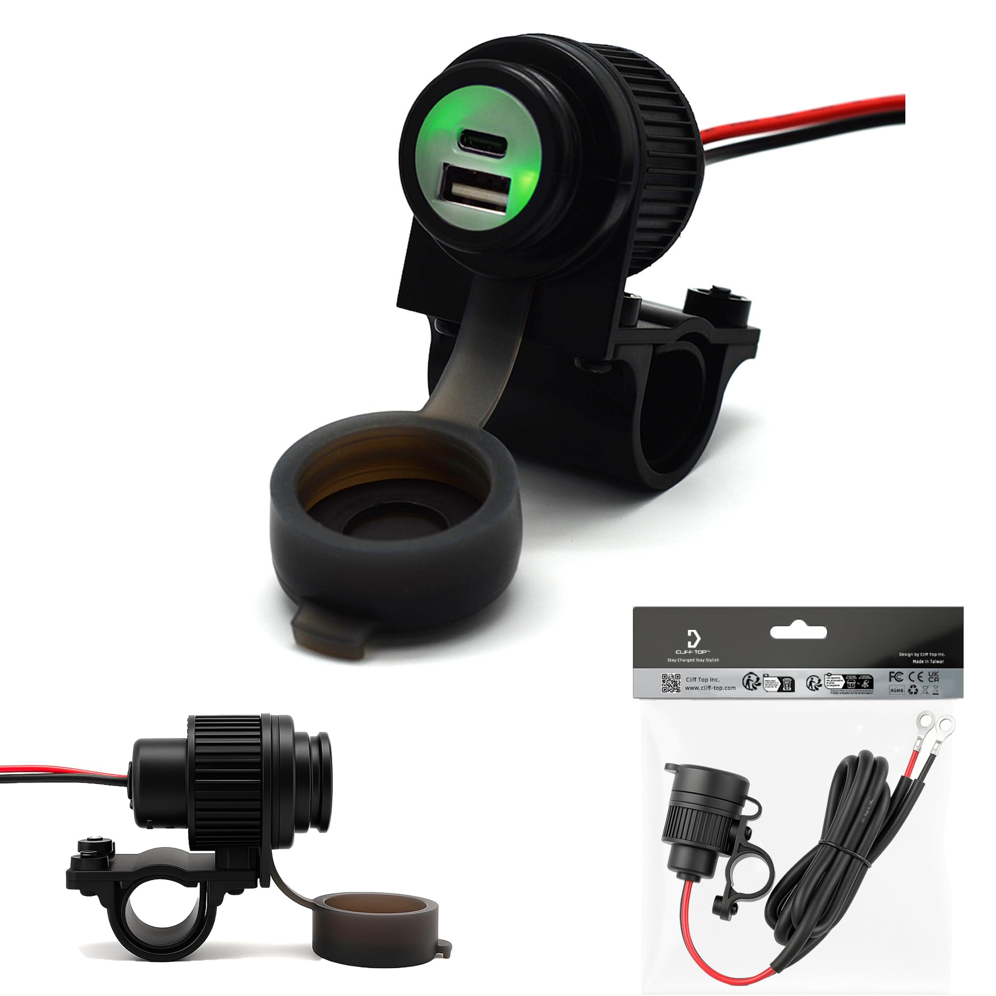 Amazon.co.jp: Cliff Top オートバイデュアルUSBポート防水充電器 18W